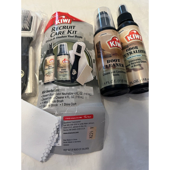 Vintage Unopened Kiwi Recruit Care Boot Cleaner Odor Neutralizer Kit w/ Brushes - Picture 4 of 12